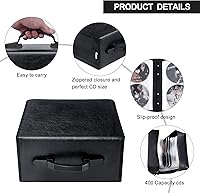Vista 3 de Estuche de cuero negro para CD, organizador de almacenamiento de CD/DVD de capacidad 400, portátil y duradero