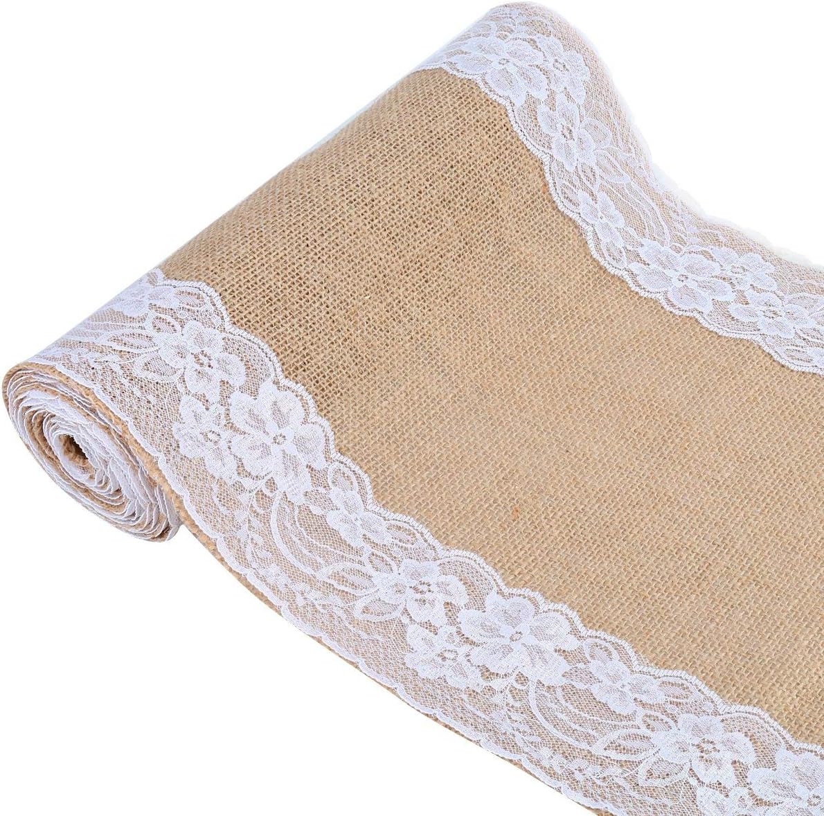 Up To 60% OFF 5 Packs Burlap Hessian White Lace Table Runner Jute for Rustic Country Wedding Party Bridal Shower Christmas Thanksgiving Day Kitchen Dining Table Decoration Farmhouse Woodland Decor, 12x108 inches