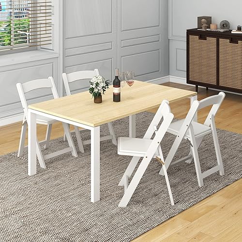 Miniatura 7 de Giantex Juego de 8 sillas plegables blancas, sillas de comedor de madera, sillas plegables acolchadas con respaldo, sillas laterales apilables para