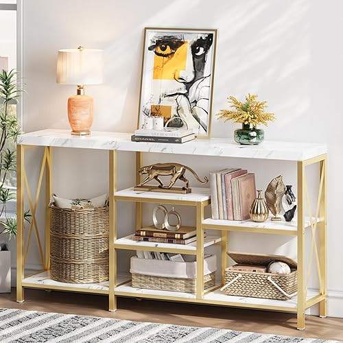 Miniatura 3 de Mesas de consola para sala de estar, mesa de sofá larga y estrecha, mesa de entrada de 55 pulgadas, mesa de pasilloestantería con estantes de