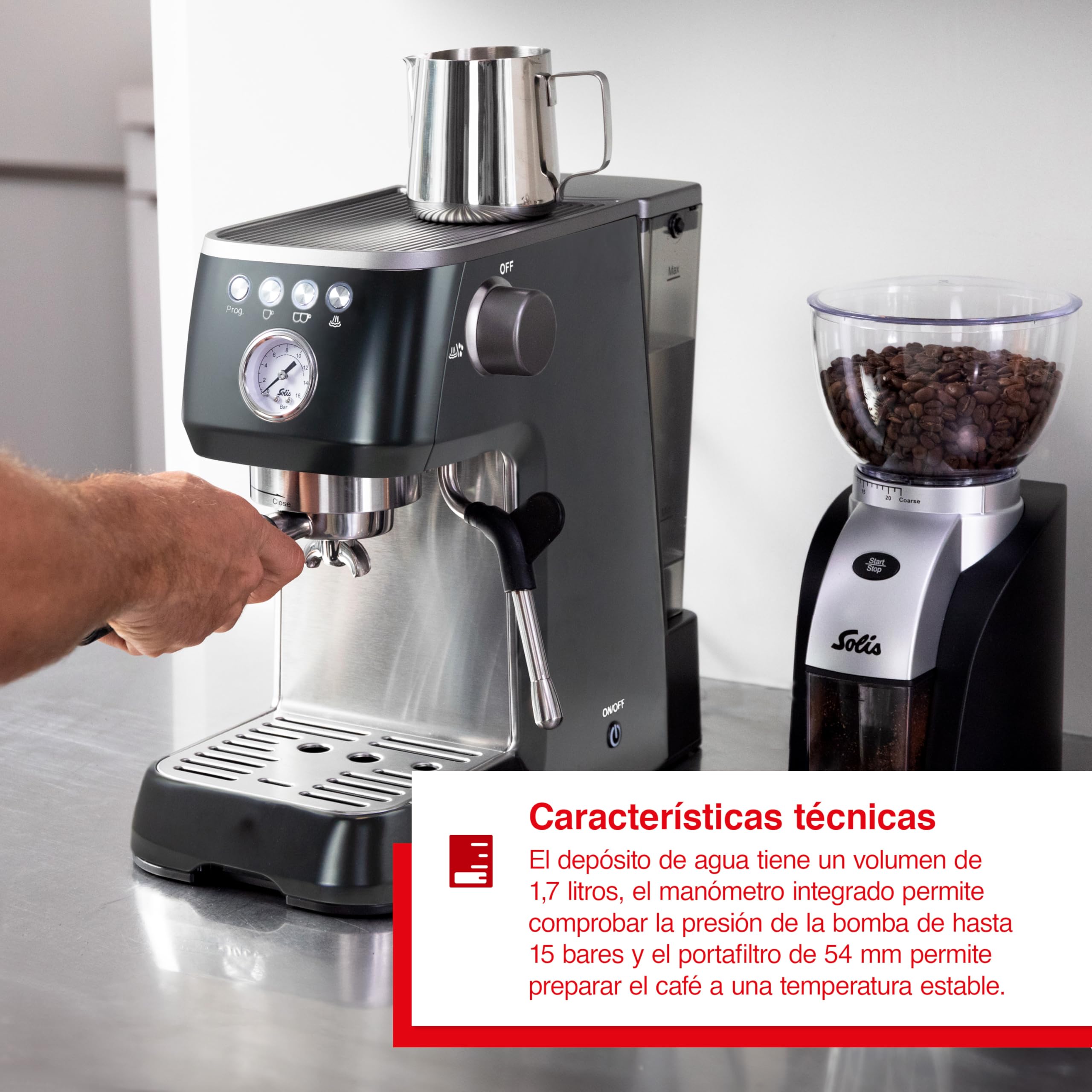 Solis Barista Perfetta Plus 1170 V2 Cafetera Express Automática - Máquina de Café Espresso - 15 Bar - 1.7L - Acero Inoxidable - Negro