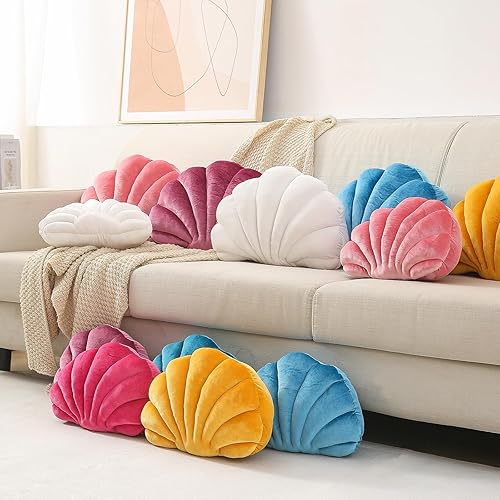 Miniatura 6 de Gerlisay Almohada 3D con diseño de conchas y conchas de mar, color rojo y rosa, cojín decorativo de terciopelo suave incluido para sofá, cama,