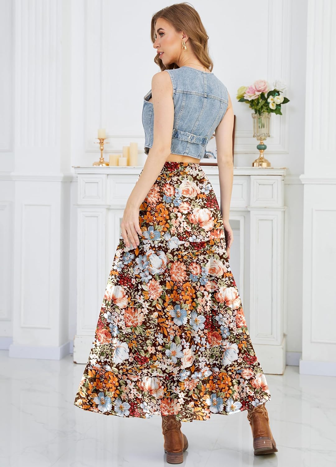 Womens Ruffle Maxi Skirts:Elastic High-Waist Pleated Long Skirt Fall Thick Chiffon Multi-Layer Skirts - Image 2