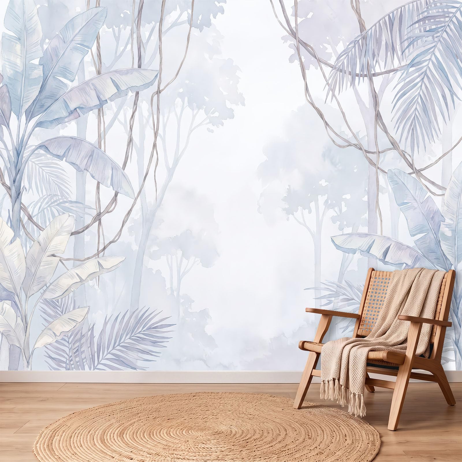 Panoramiczna tapeta 3D Magiczny Las Tropikalny Liana Liść Bananowca Plakat, 350 x 256 cm (szer. x wys.) Tapeta ścienna z włókniny do salonu dziecięcego Sofa TV dekoracja tła, lawenda