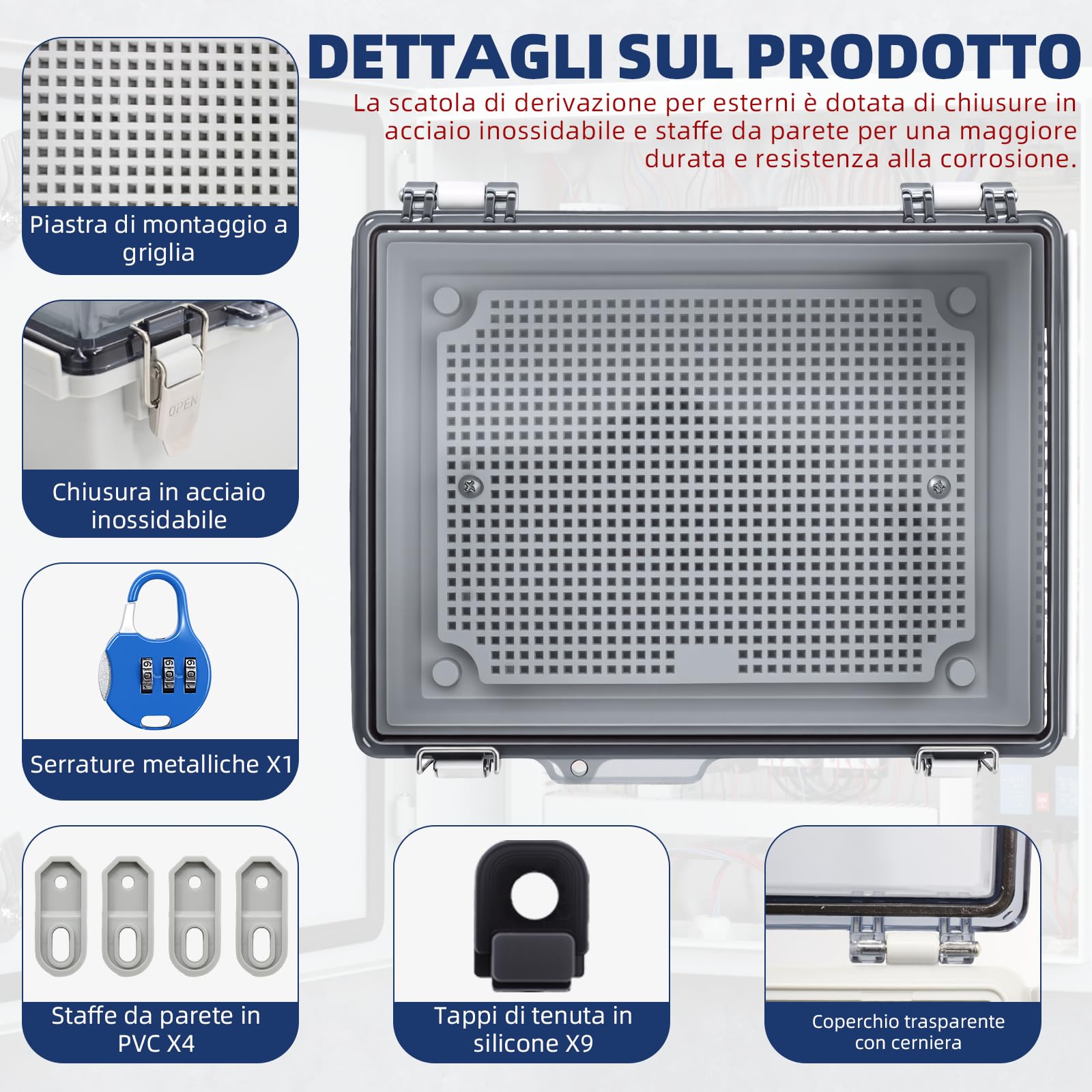 Scatola di derivazione impermeabile IP65, armadietto di commutazione trasparente per esterni, scatola di distribuzione con serratura a combinazione, armadio di controllo trasparente, montaggio