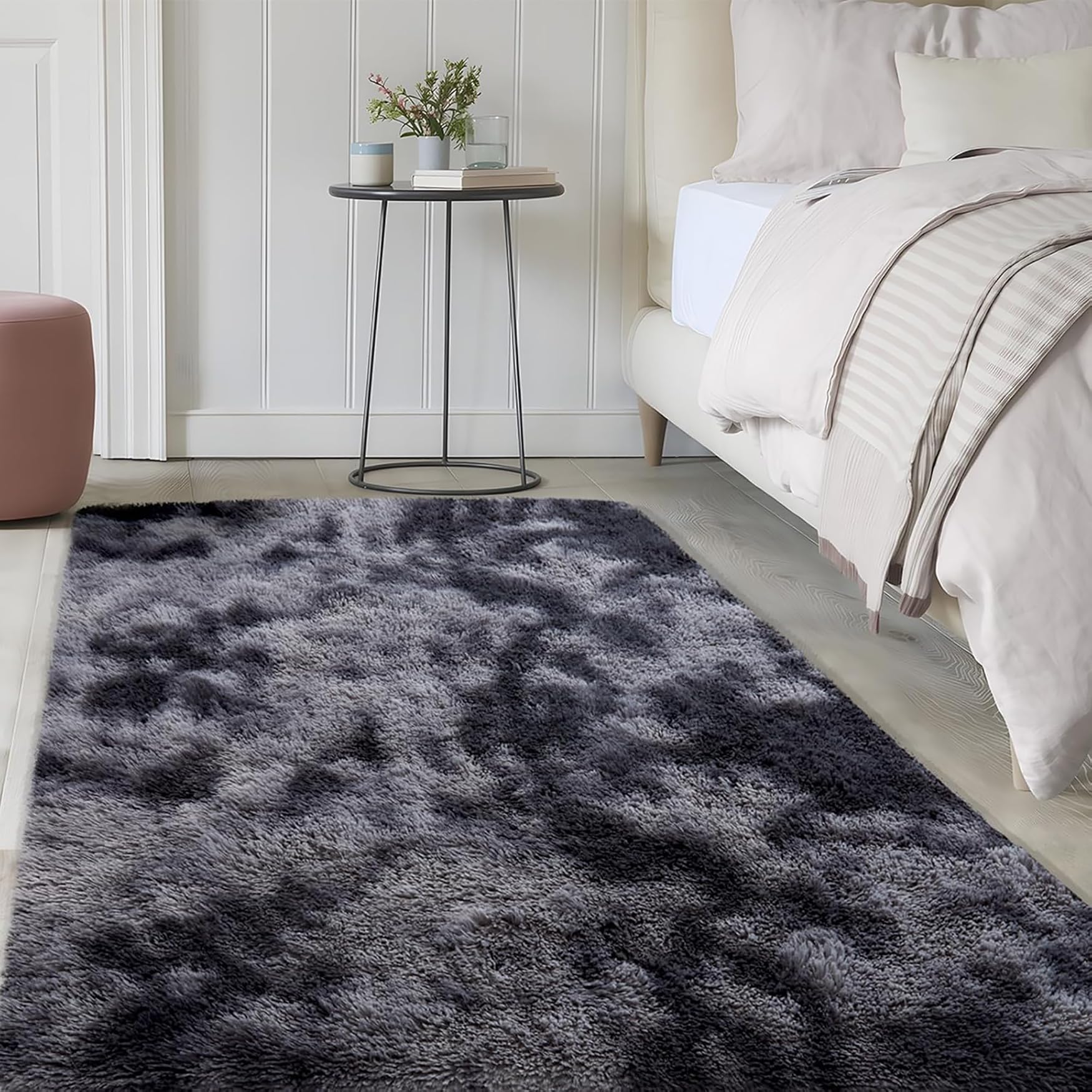 Teppich Wohnzimmer 60 x 420 cm rutschfest Waschbar Flauschig Moderne Deko Kuscheliger Teppich Uni Modern Schlafzimmer Deko Fürs Schlafzimmer Kinderzimmer, Dunkelgrau