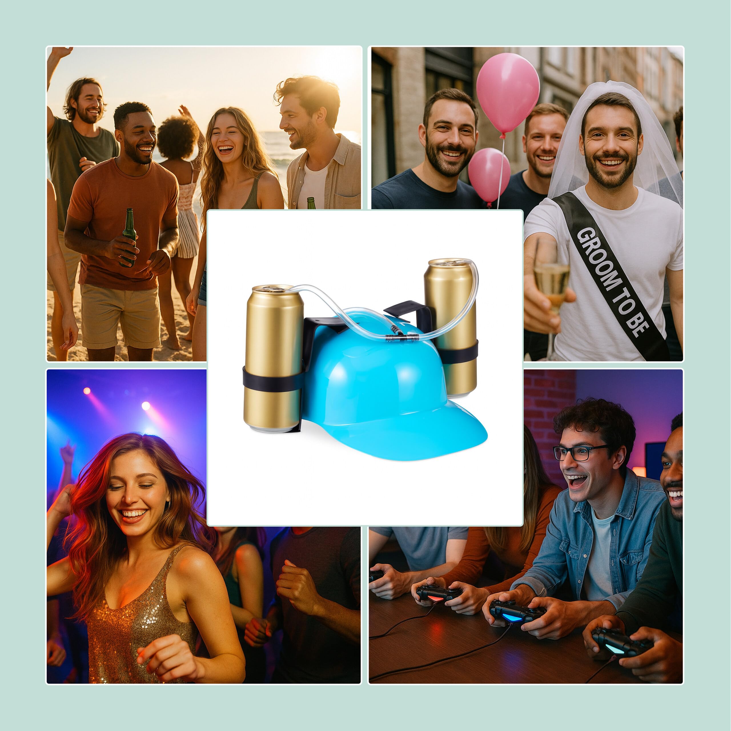 Relaxdays Cappello Porta Birra, Elmetto con Cannuccia, per 2 Lattine, Gadget per Carnevale, Calcio, Feste, Vari Colori