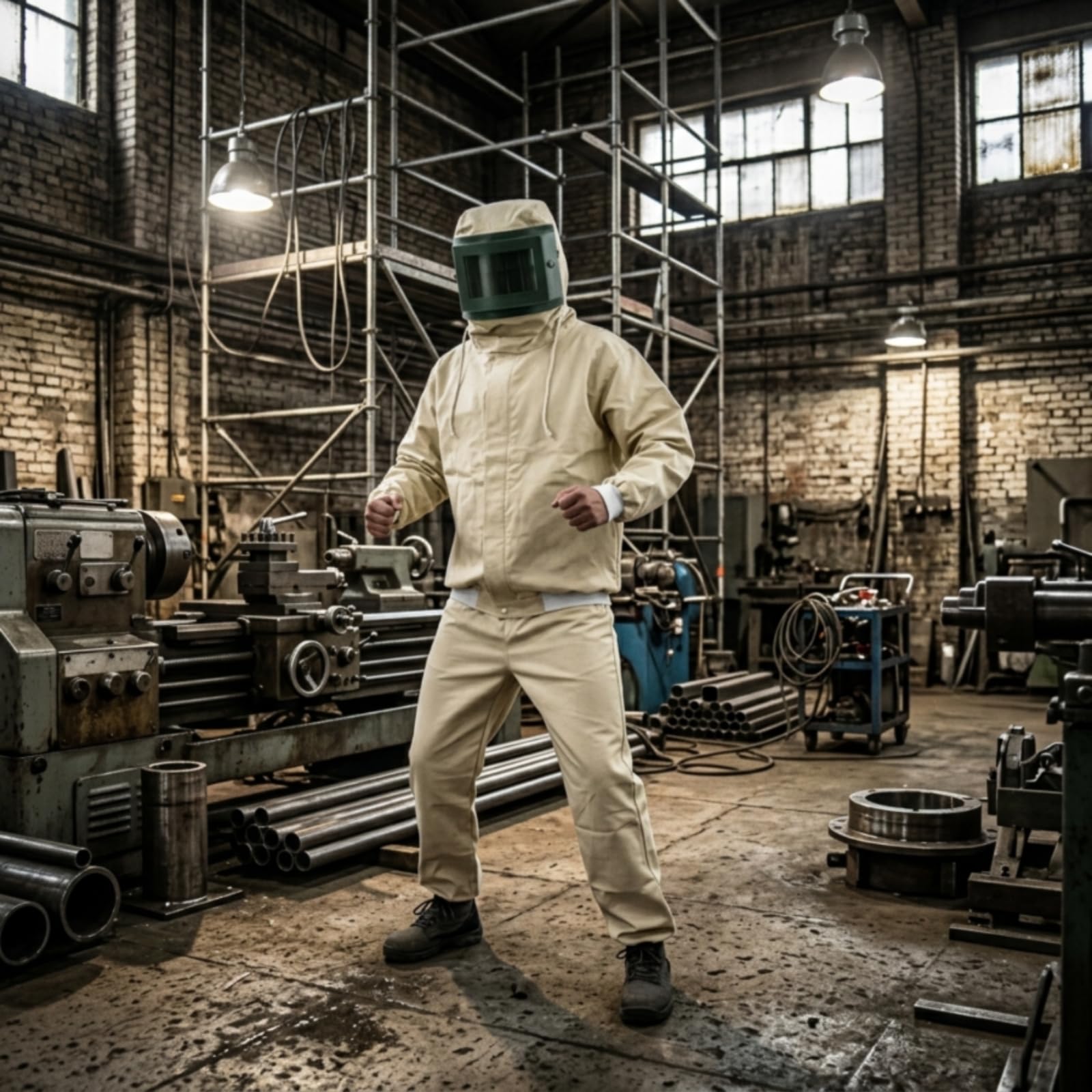 Traje de Trabajo Protector Chaqueta Pantalón Abrigo Capucha Ventana Clara Resistente al Desgaste Te Grueso con Abertura Facial Estructurada, Verde, Verde, Única