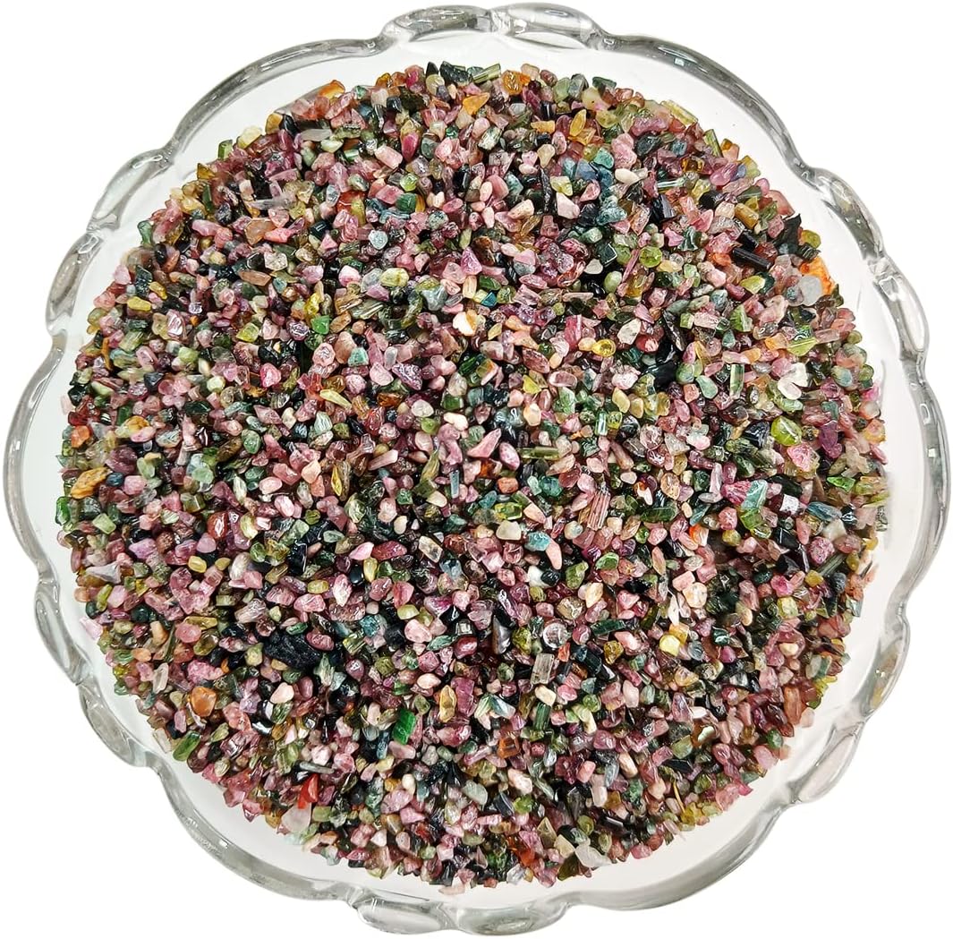 Shubhanjali Mix Tourmaline Tumbled Chips Crushed Stone Crystal Natural Small Rocks Irregular Shape Stone Reiki Healing Gemstones for Garden Aquarium Vases Plants Decoration (1 lb,Multicolor)
