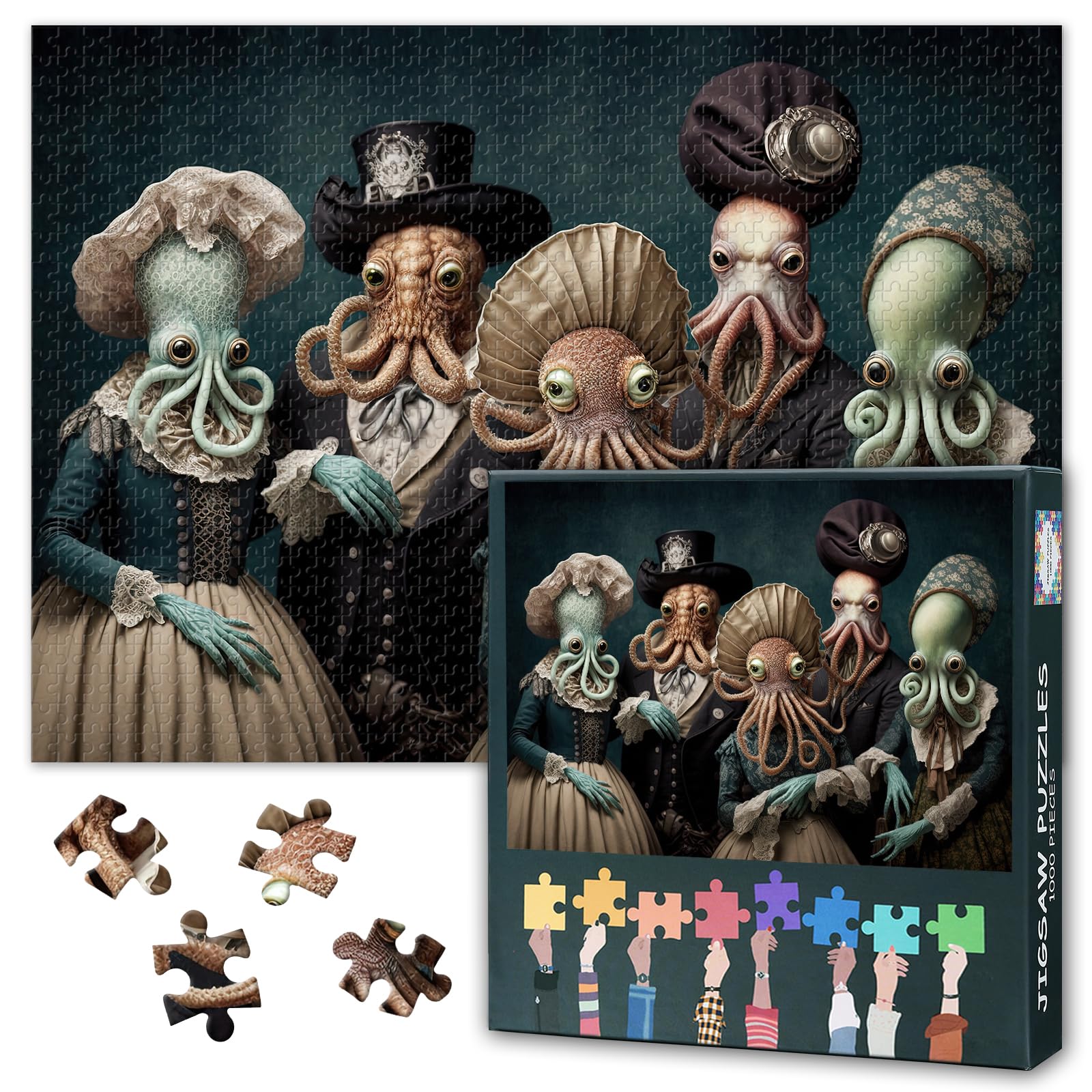 1000 Piece Jigsaw Puzzle Aliens Family in Victorian, Unique Alien Artwork Puzzle, Decompressing Challenging Puzzles, Vibrant Artistic Wall Decor for Living Room (50.5x70.5cm)