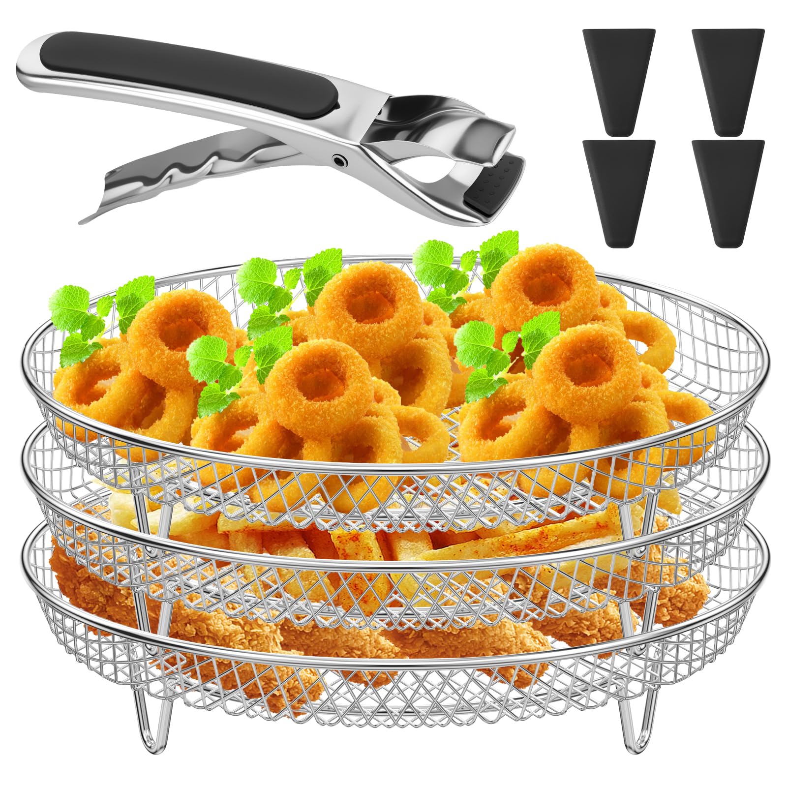 8 inch Round Air Fryer Racks 3 Layers Stackable Dehydrator Racks 304 Stainless Steel Bacon Air Fryer Accessories