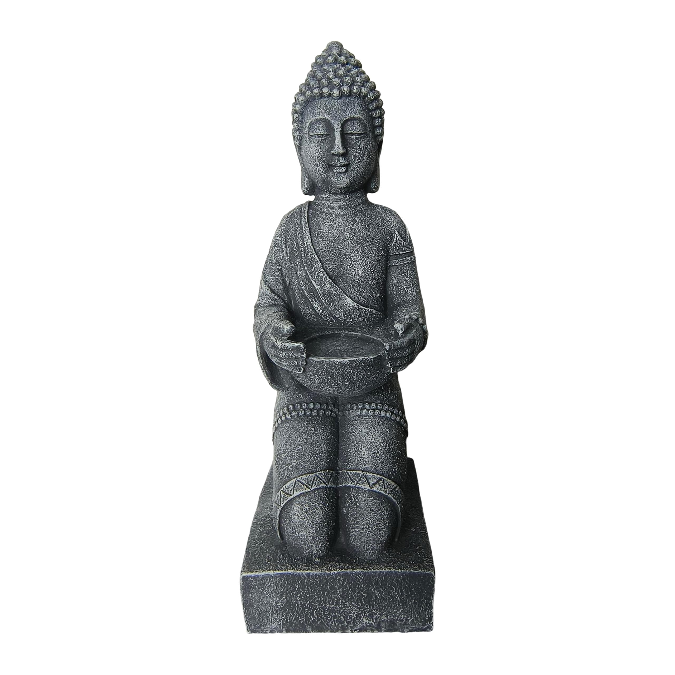Relaxdays Kneeling Buddha Statue, weatherproof & frost-resistant, 43 cm, garden & living room decor, anthracite