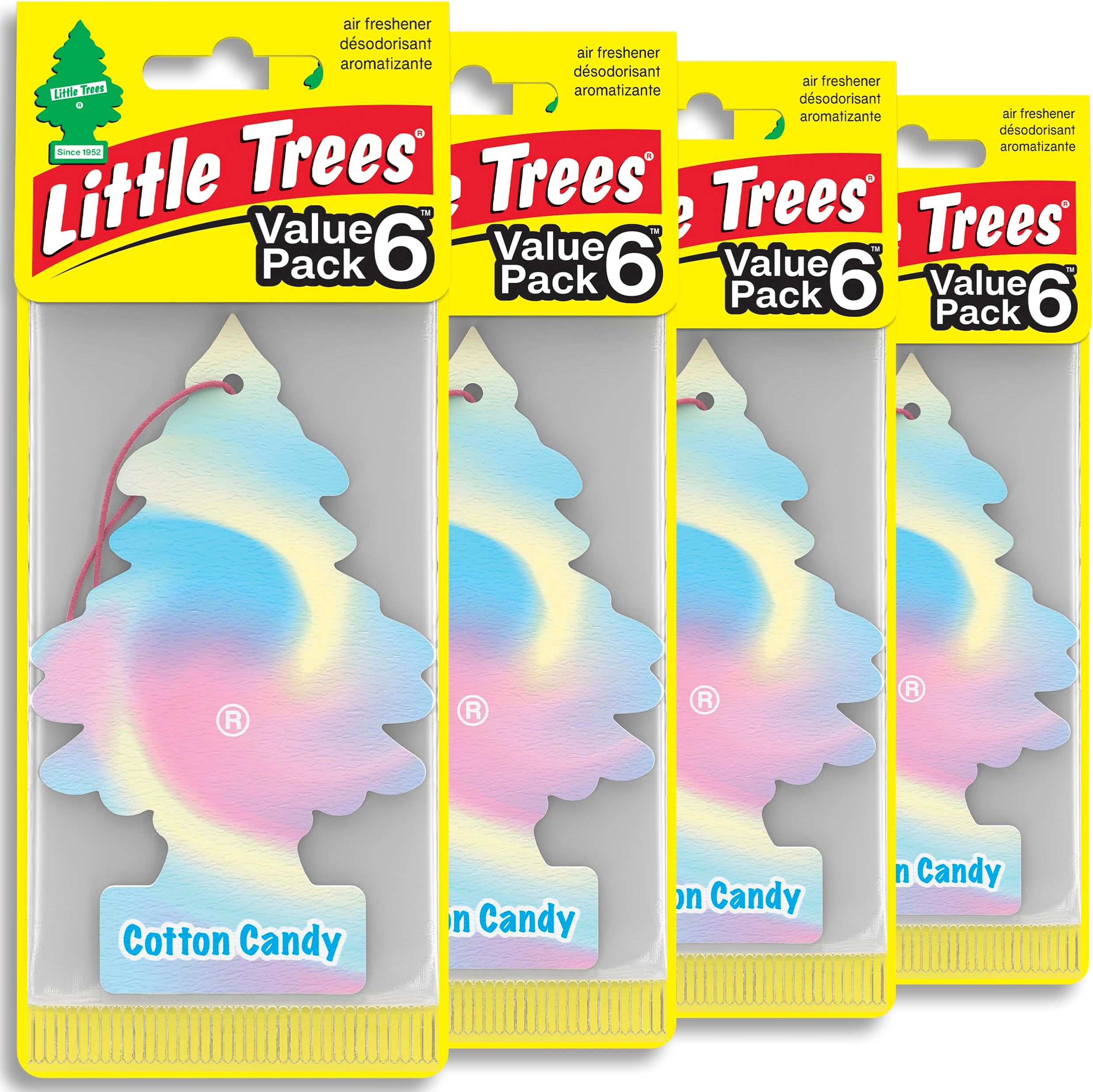 LITTLE TREES Car Air Freshener I Hanging Tree Provides Long Lasting Scent for Auto or Home I Cotton Candy, 6-Packs (4 Count)