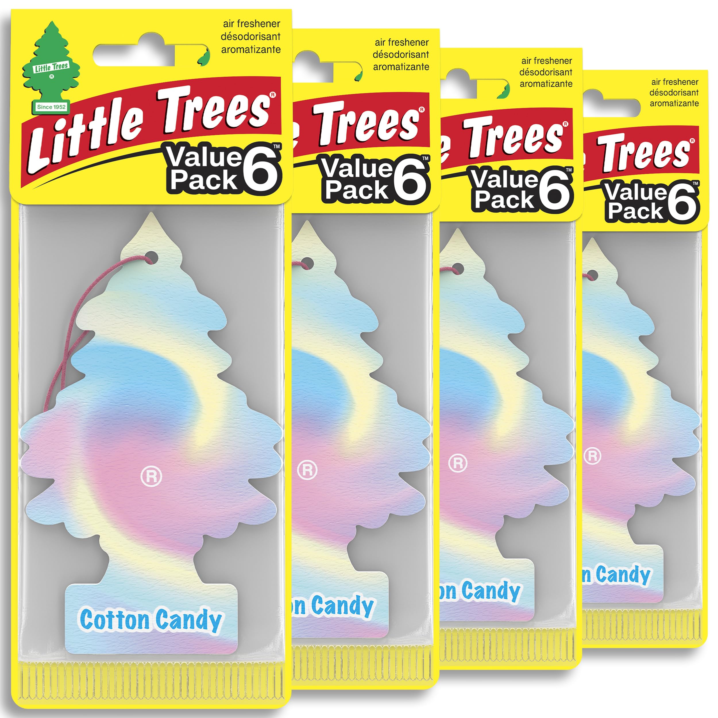 LITTLE TREES Car Air Freshener | Hanging Tree Provides Long Lasting Scent for Auto and Home | 24 Air Fresheners |Cotton Candy Cotton Candy 4 Count (Pack of 6)