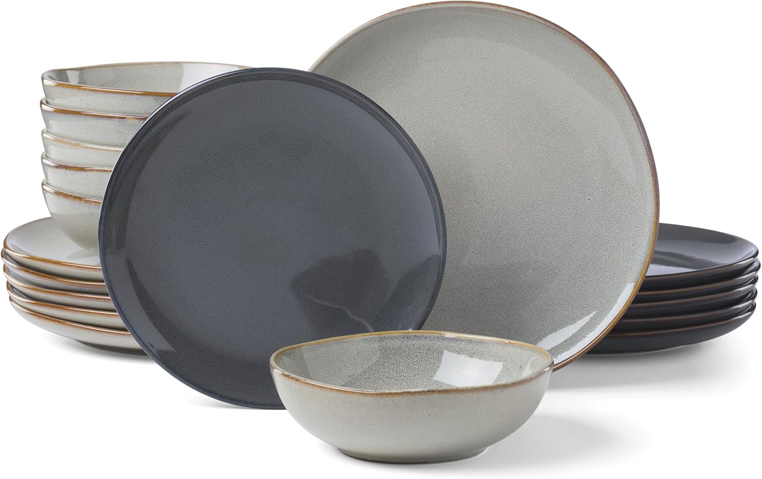 Oneida Dinnerware Set, Organic Shades Gray 18-Piece Dinnerware Set, Service For 6, Porcelain Material, Dishwasher And Microwave Safe, Bowls, Plates And Bowls, Dinner Dishes, Plates (Gray, 18 Piece)