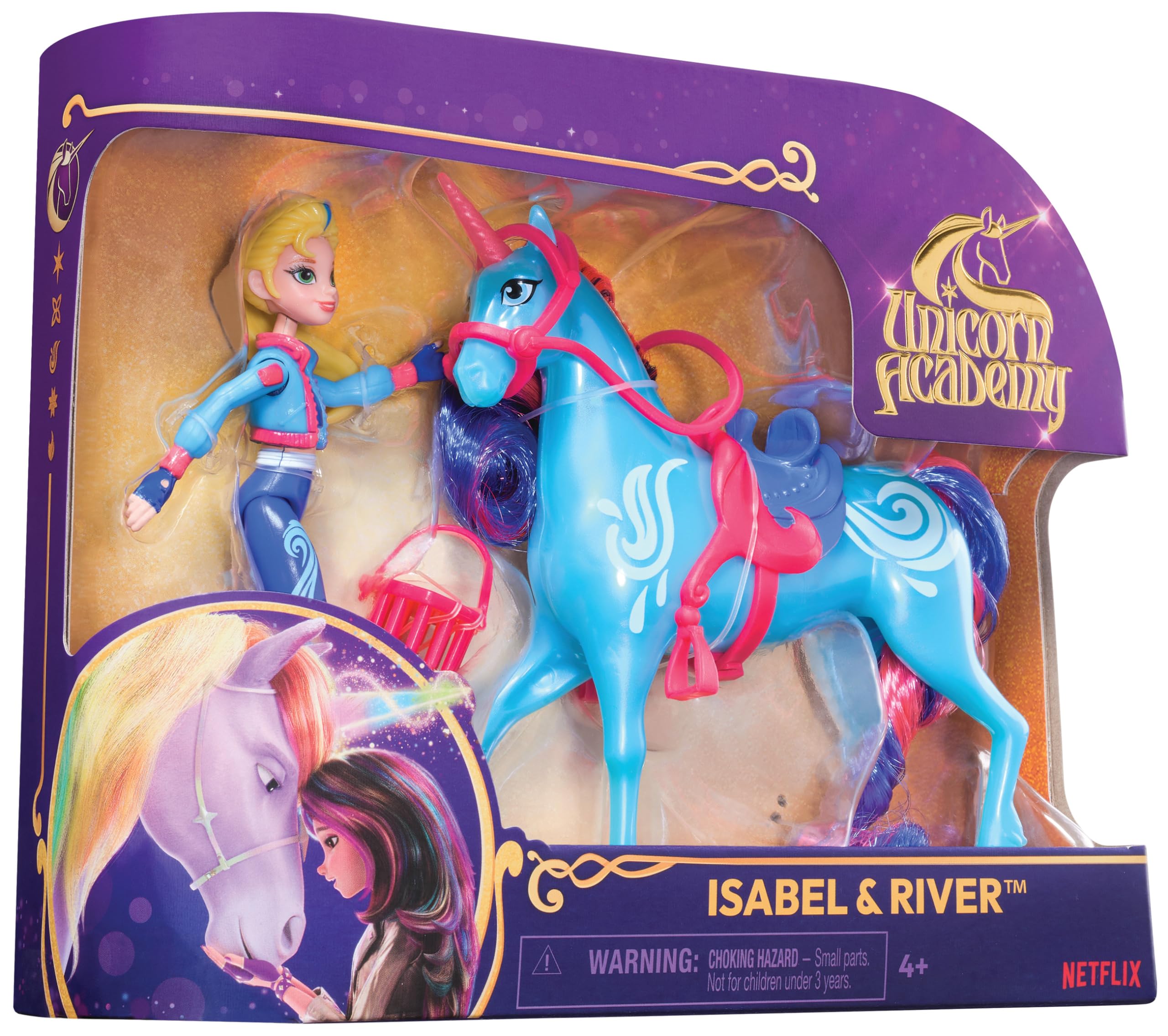 UNICORN ACADEMY - Unicornio Brizna o Río (Aleatorio) de 28 cm con movimiento de cabeza y 2 Accesorios equitación - 6067375 - Unicornios para Niñas - Juguetes Niña 4 años +