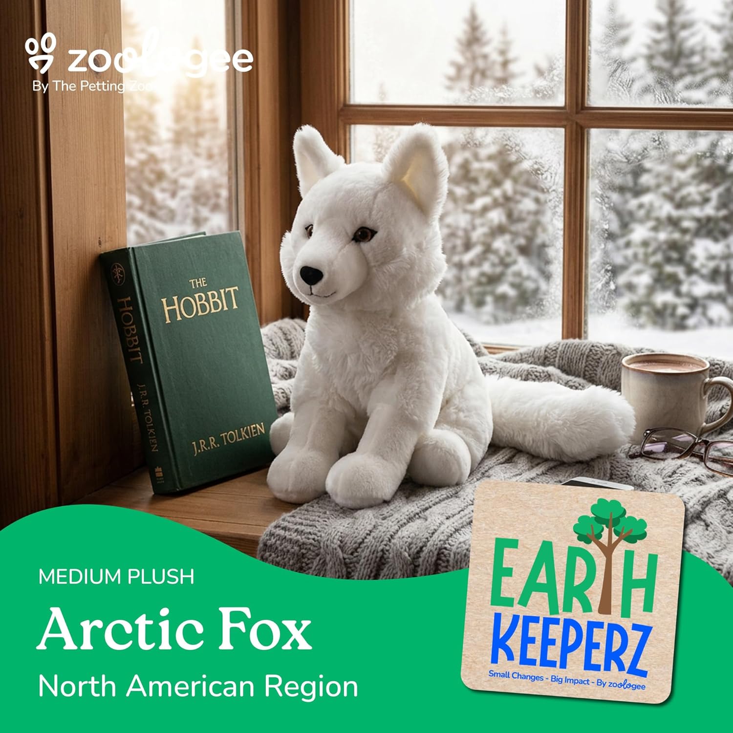 The Petting Zoo Arctic Fox Stuffed Animal Plushie, Gifts for Kids, Earth Keeperz Wildlife Animals, Zoologee White Arctic Fox Plush Toy, 13 inches