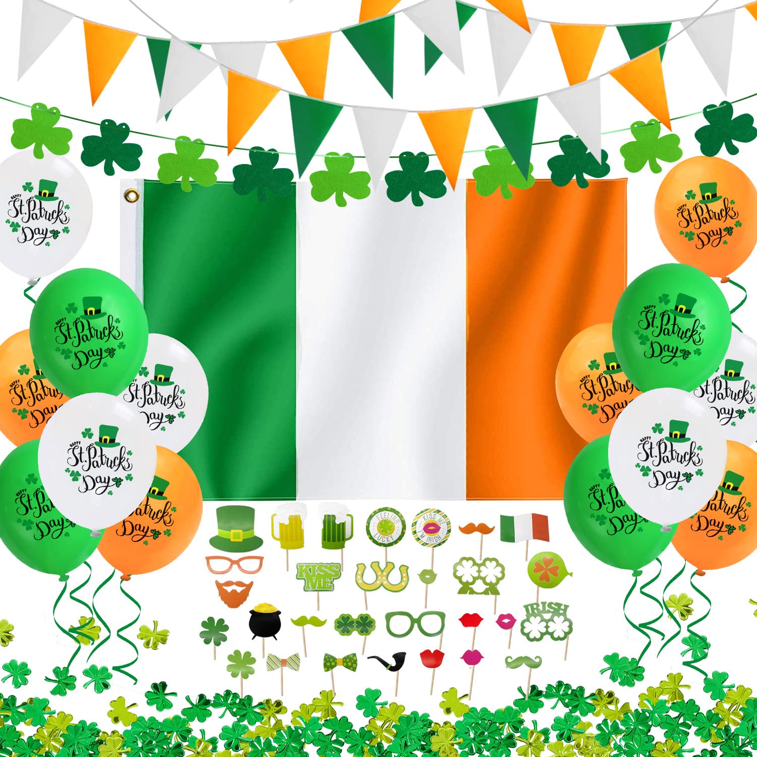 iZoeL St Patricks Day Decorations St Patricks Day Accessories, Irish Flag Bunting St Patricks Day Shamrocks for Home Bar Irish Paddy's Day Outside Party Decoration
