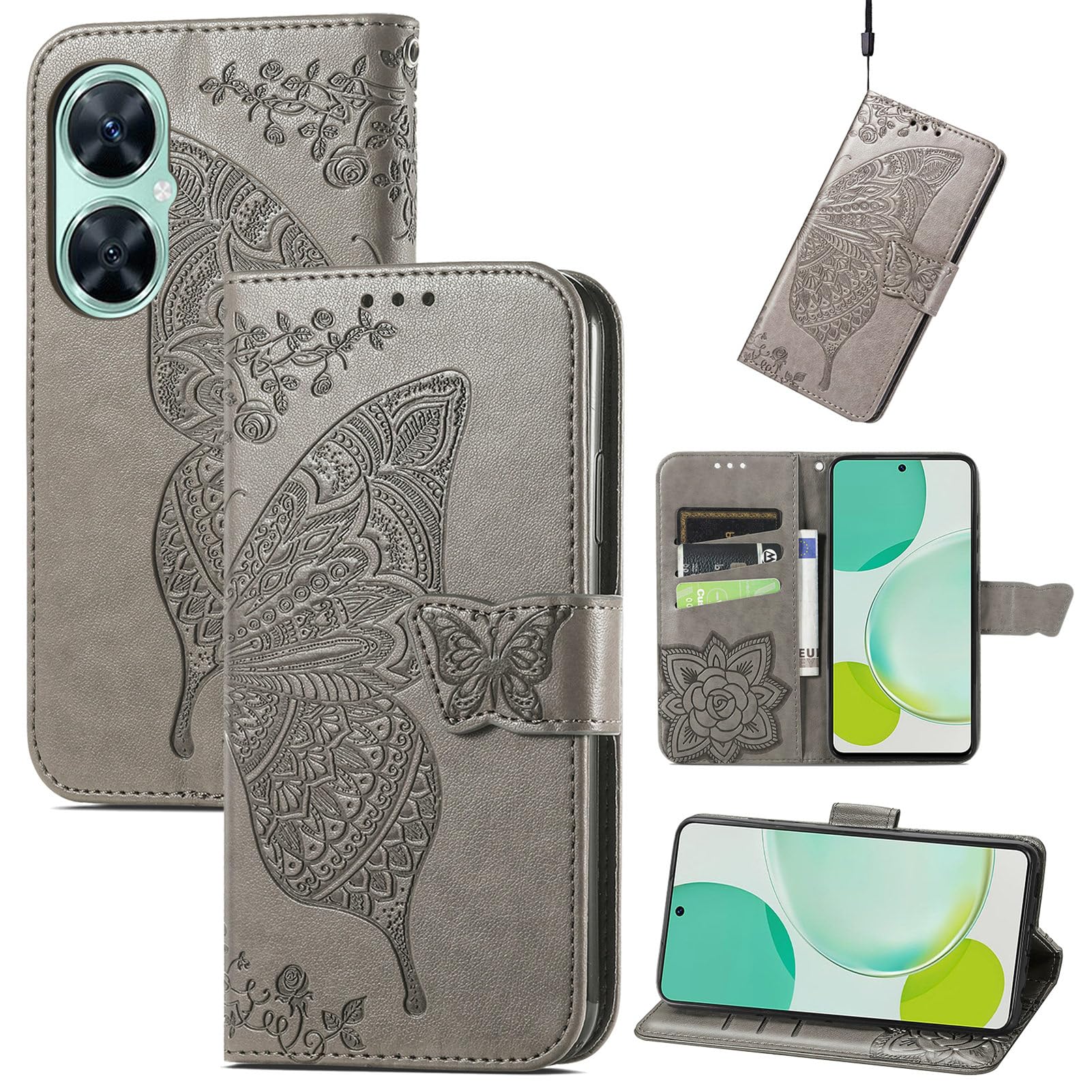 GOKEN Cover per Honor X8b, Custodia Flip TPU/PU Portafoglio Pelle con Stand/Carte Slot, Chiusura Magnetica Goffrata con Motivo Telefono Case Custodie, Rosso