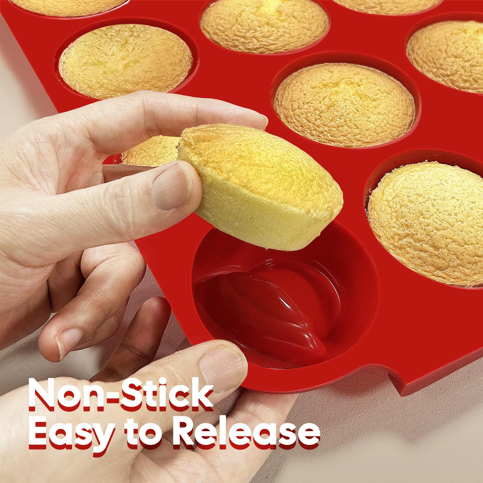 Jalopink Confezione da 2 teglie per muffin in silicone per la cottura, standard e mini, con manico, certificate per uso alimentare, antiaderente, inodore, senza BPA, stampo in silicone per muffin