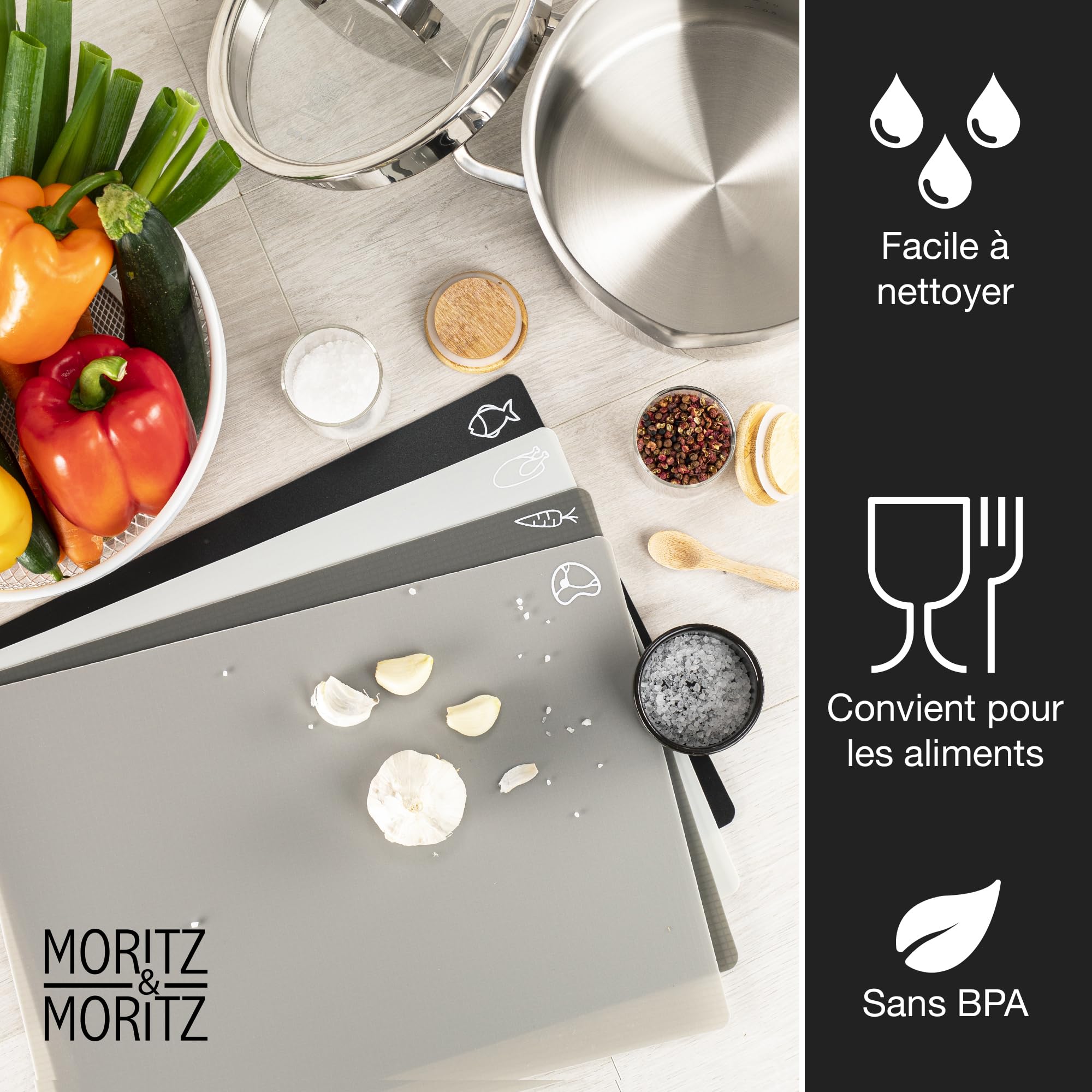 Set De 4 Planches à Découper Souples Moritz & Moritz - 28x38cm - Plastique Flexible Coloré Pour Cuisine