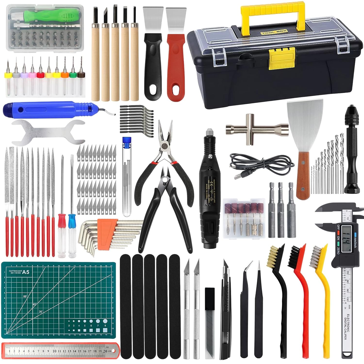 135PCS 3D Printer Tools & Accessories Kit,3D Printing Tool Set with Tool Box,3D Printer Accessory Including Nozzle Cleaning Kit,Electric Polishing Machine,Deburring Tool,Sanding Pens,Deburring Kit