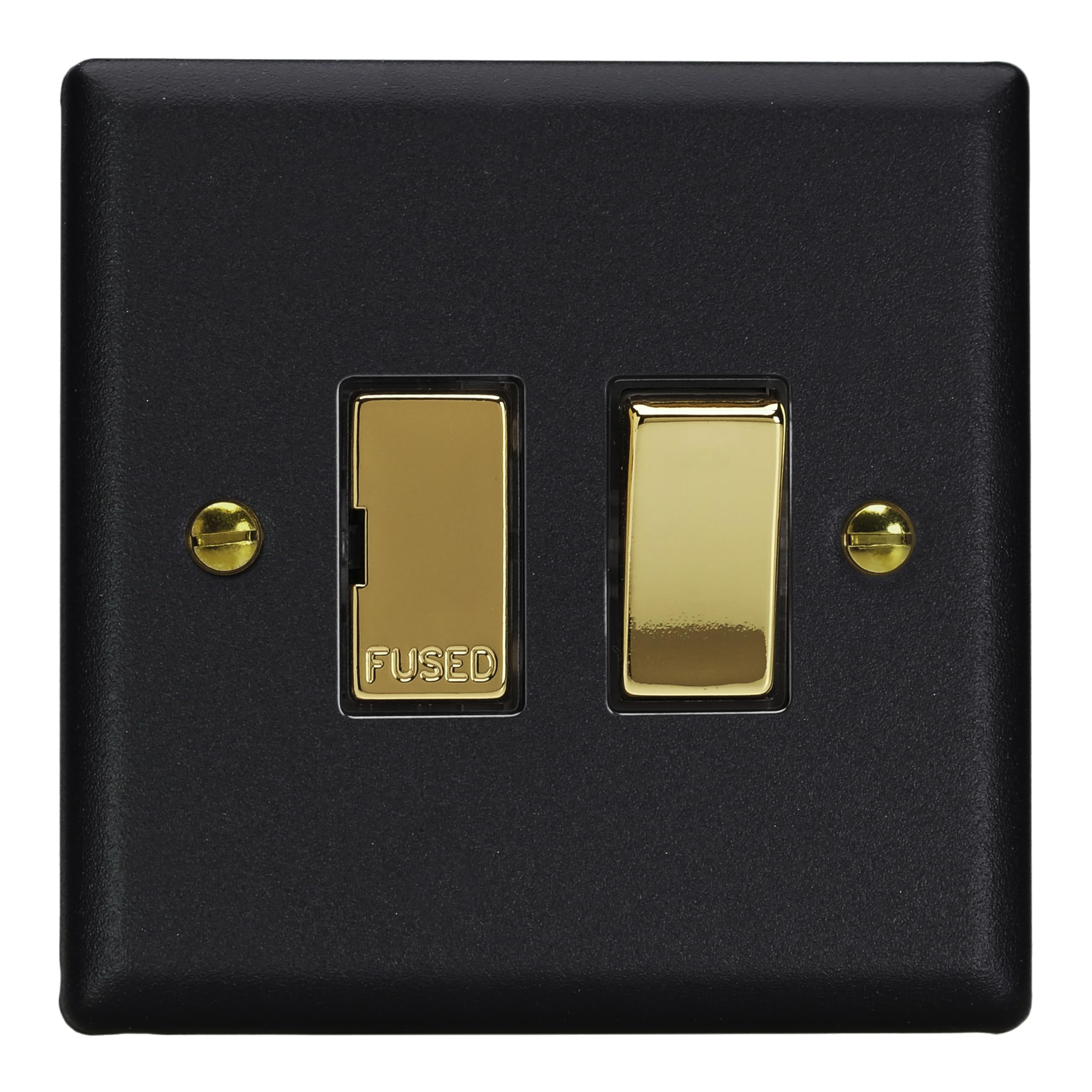 Varilight Switched Fused Spur - Vogue Matt Black with Polished Brass Insert, XY6V.MB