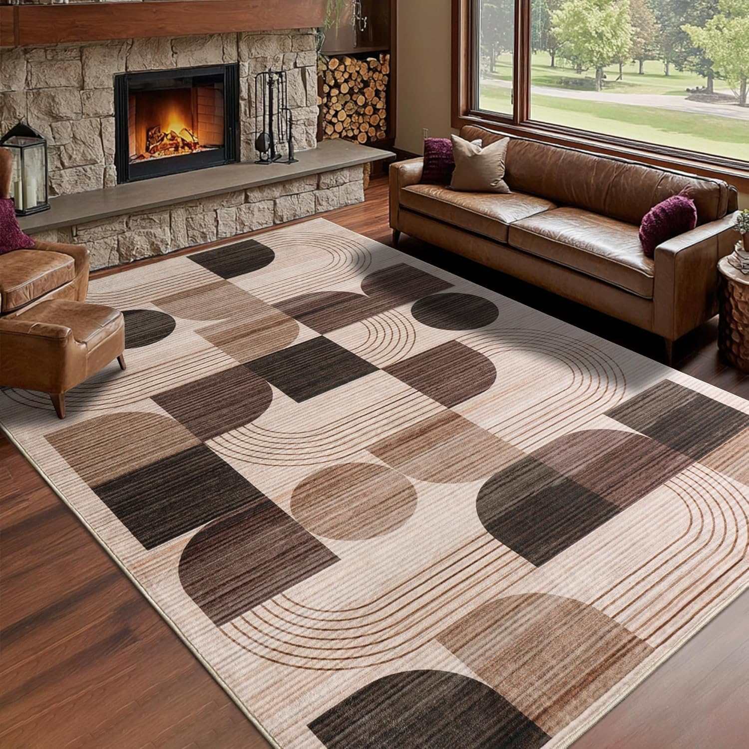 Calinline Geometric Abstract Area Rugs Living Room, 200x230cm Chocolate