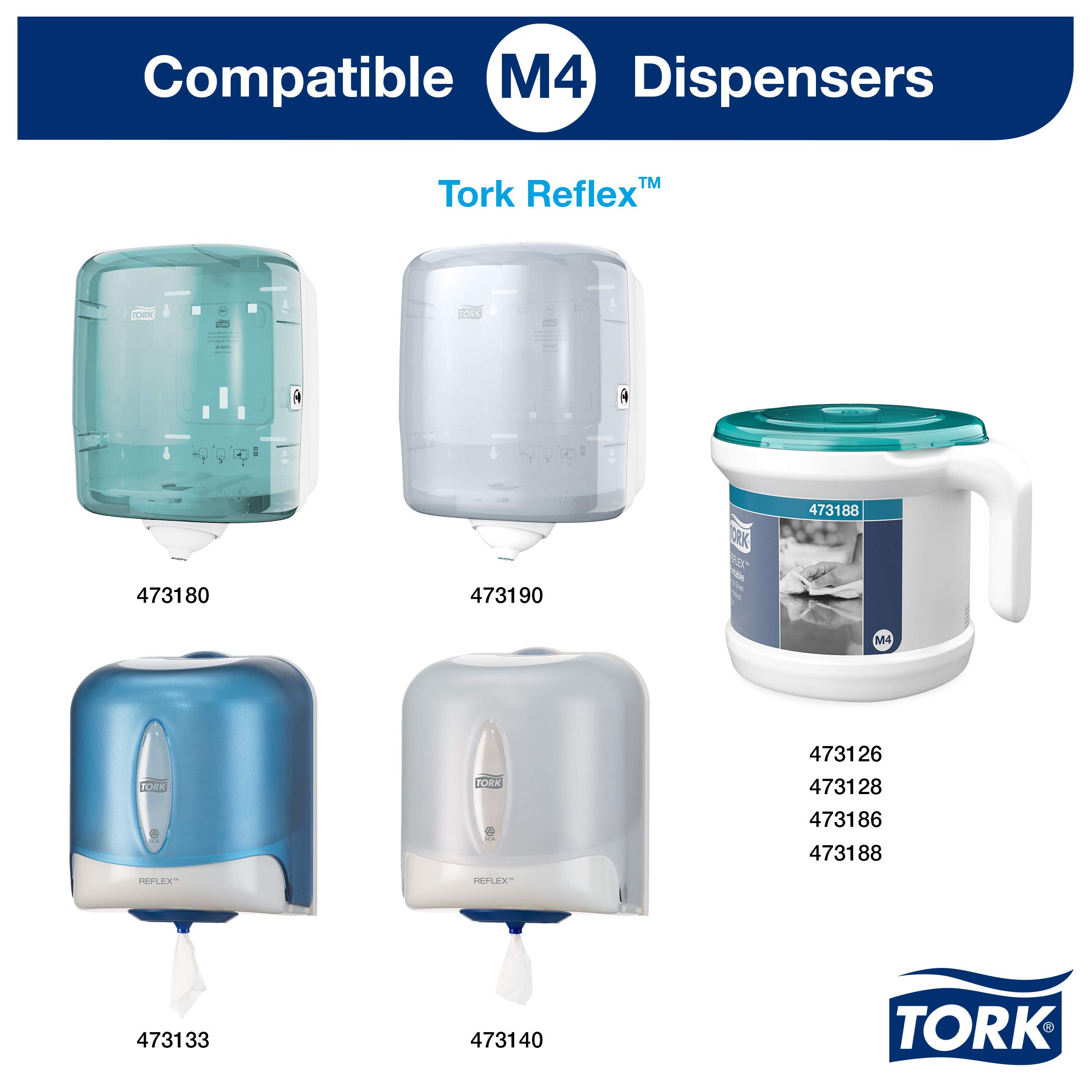 Tork 473472 Reflex Carta Plus per asciugatura Advanced, compatibile con il sistema M4 (ad estrazione centrale Reflex), 2 veli, 1 conf. x 6 rotoli (6 x 150,8 m), colore bianco