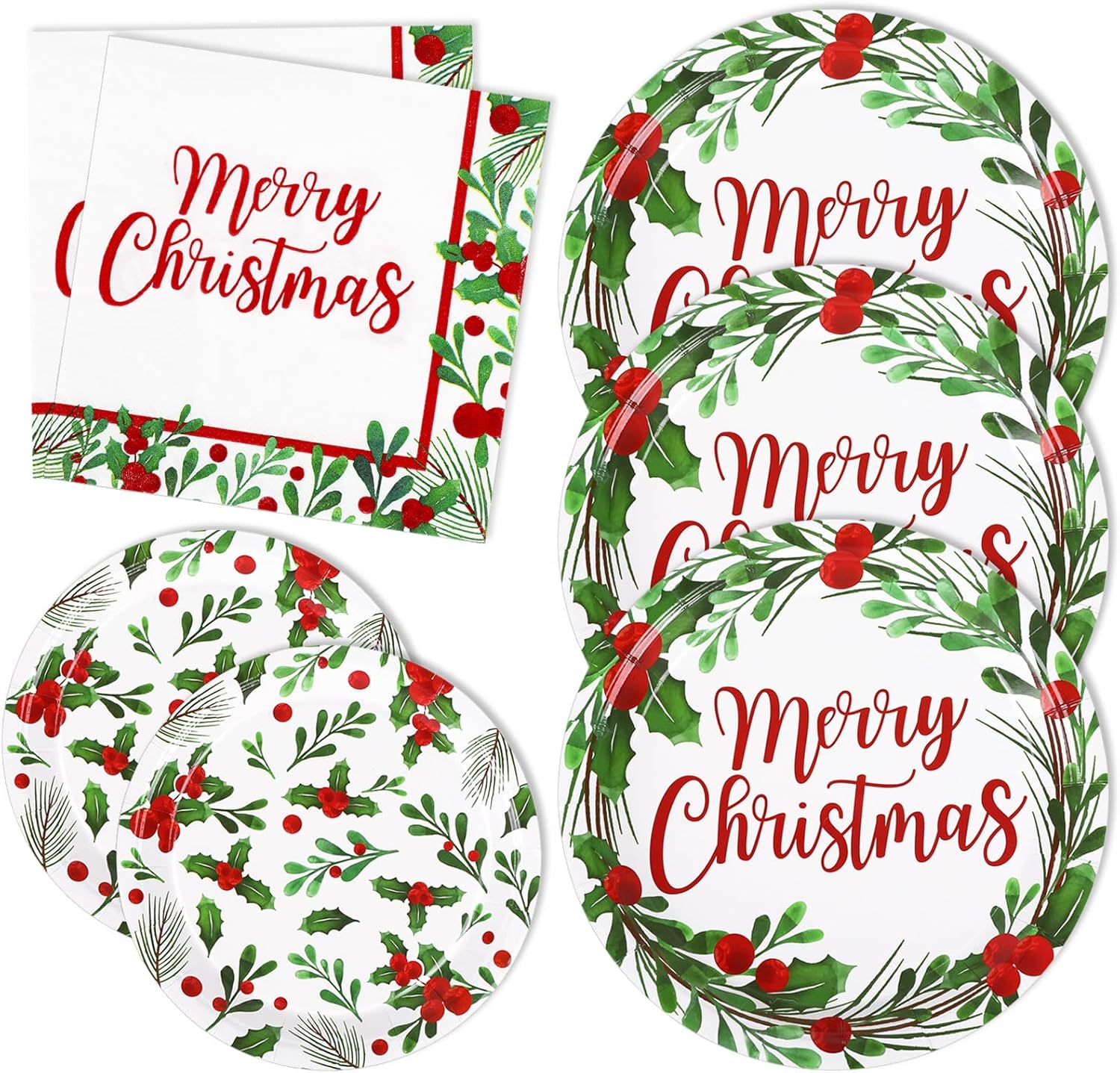 AnyDesign 75Pcs Christmas Plates Napkins Watercolor