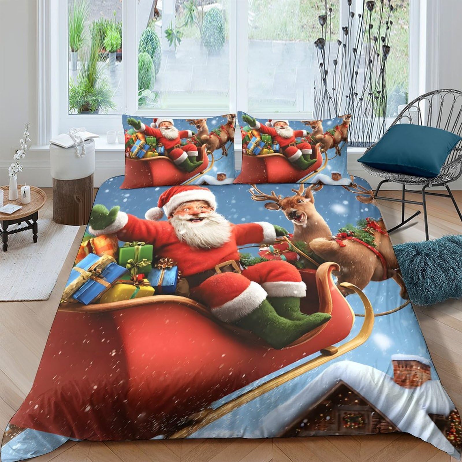 Ctjqhvkz Style-5 3D Printed Christmas Santa Fitted Sheet Microfiber Festive Reindeer Mattress Cover For Bedroom Guest Room Decoration Single（135X200cm）