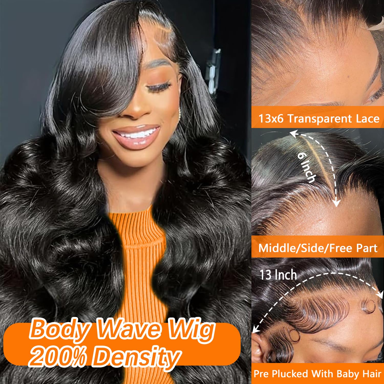 30 Inch Body Wave Lace Front Wigs Human Hair 200% Density 13x6 Pre Plucked HD Front Lace Wig Natural Hairline with Baby Hair Glueless Wigs for Women - Image 2