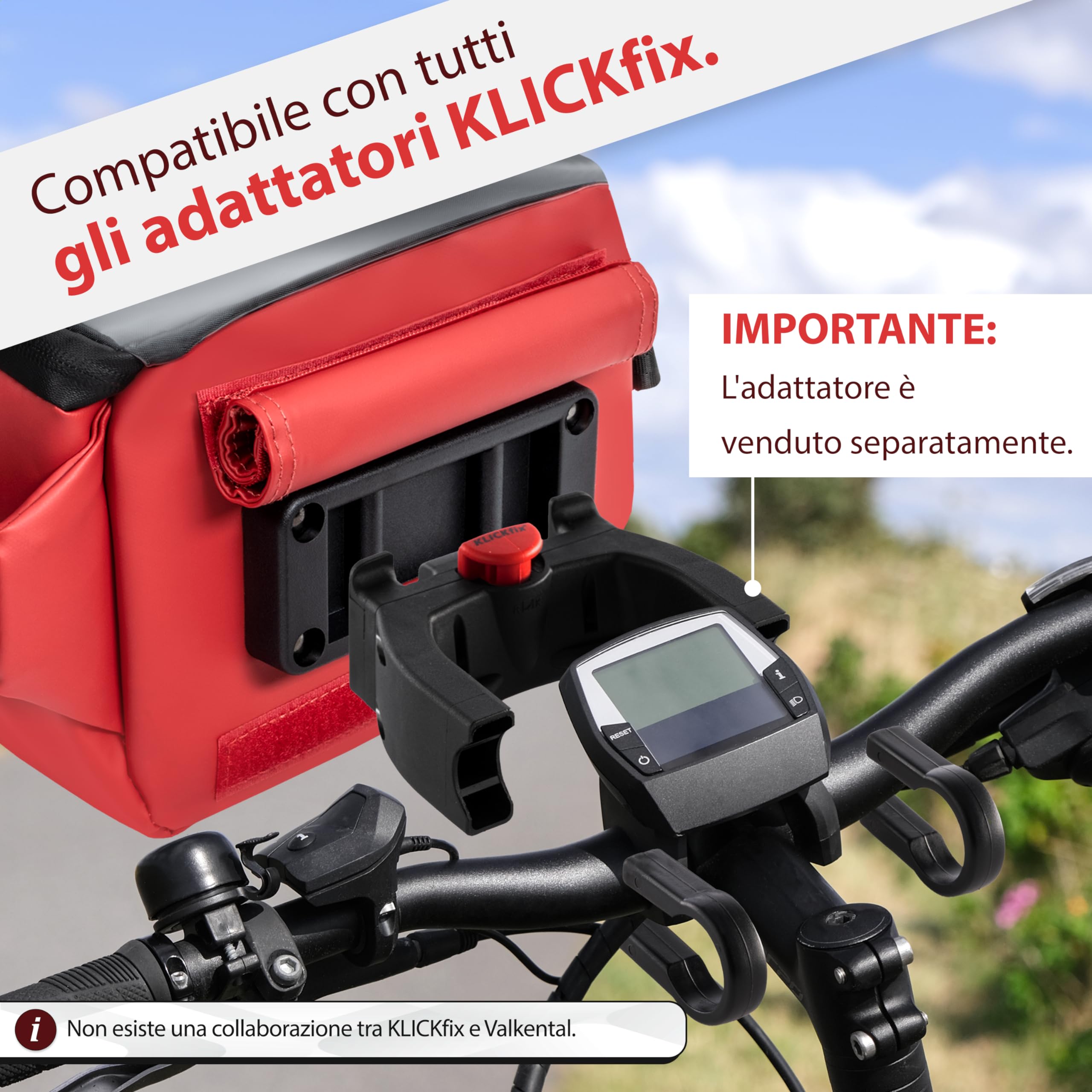 Valkental® - Borsa 3 in 1 per bici compatibile con KLICKfix | Riflettente e impermeabile - Utilizzabile come borsa da manubrio e marsupio | 4L capacità | Per bici e Ebike.