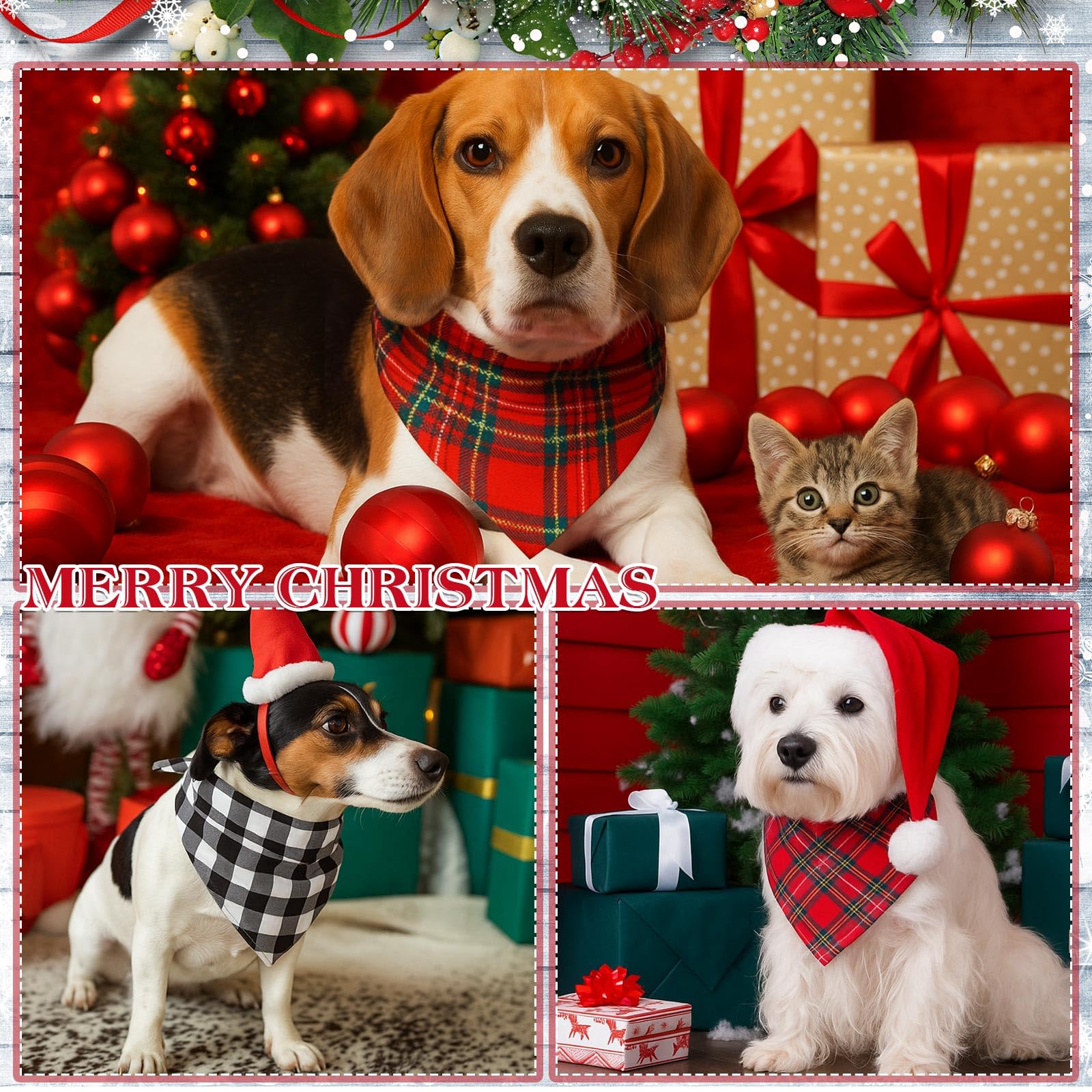 Weewooday Weihnachts-Hundehalstücher für Hunde, weich, verstellbar, Dreieckstuch für kleine, mittelgroße und große Haustiere, 80 x 55 x 55 cm, Rot/Grün, 50 Stück