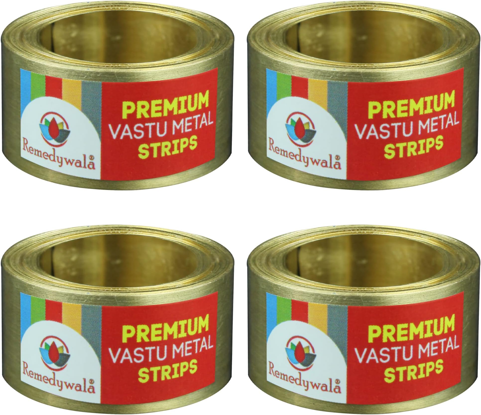 REMEDYWALA Vastu Brass Strip (8 feet Length, 18mm Width, 0.2 mm Gauge, Gold) - 4 Pieces