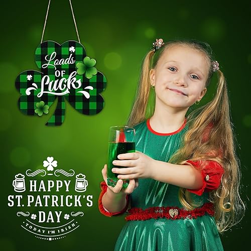 Miniatura 4 de Capoda 2 piezas de decoración de puerta del día de San Patricio Día de San Patricio letrero de madera para puerta delantera, trébol, búfalo, a