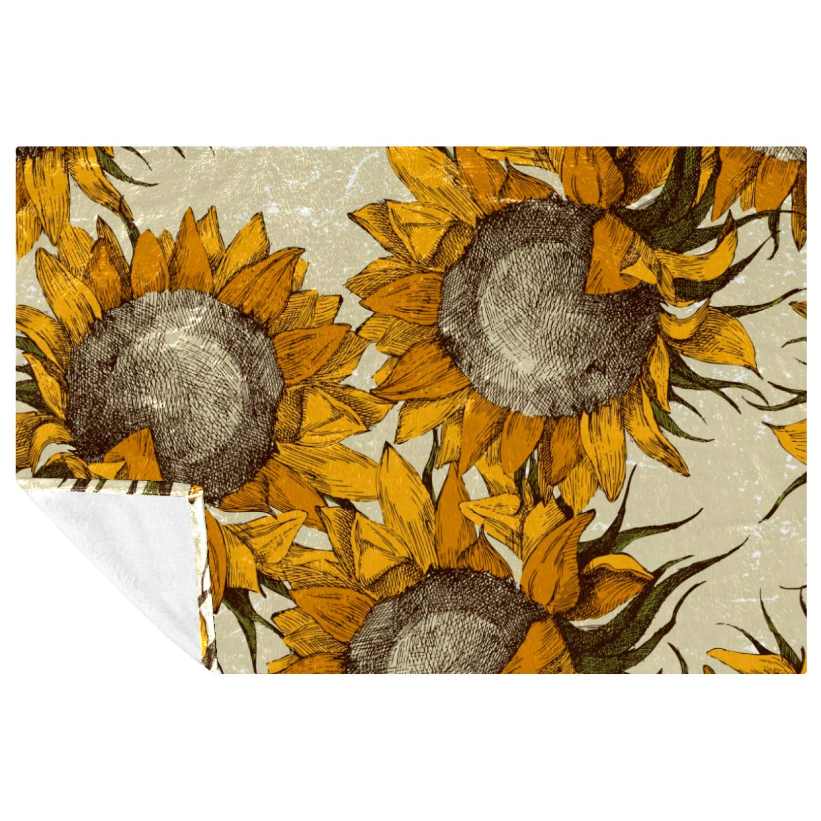 Couverture vintage douce imprimé tournesols en textile premium pour lit et canapé élégant