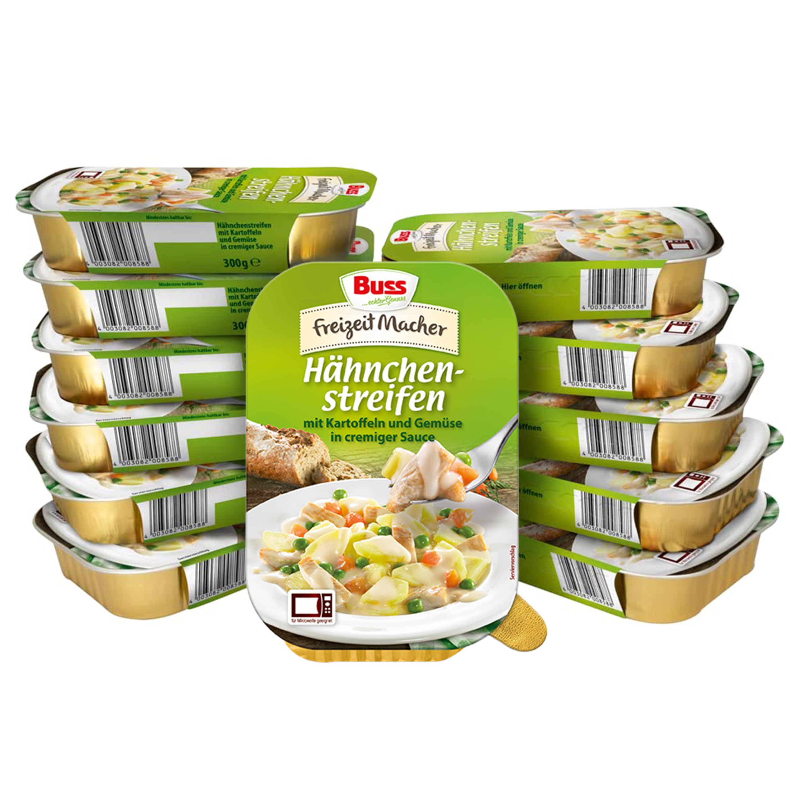 Buss Freizeitmacher Hähnchenstreifen mit Kartoffeln und Gemüse in cremiger Sauce - Fertiggerichte zum Aufwärmen in Mikrowelle & Topf - Schnell & Einfach Zubereitet - 12 x 300g