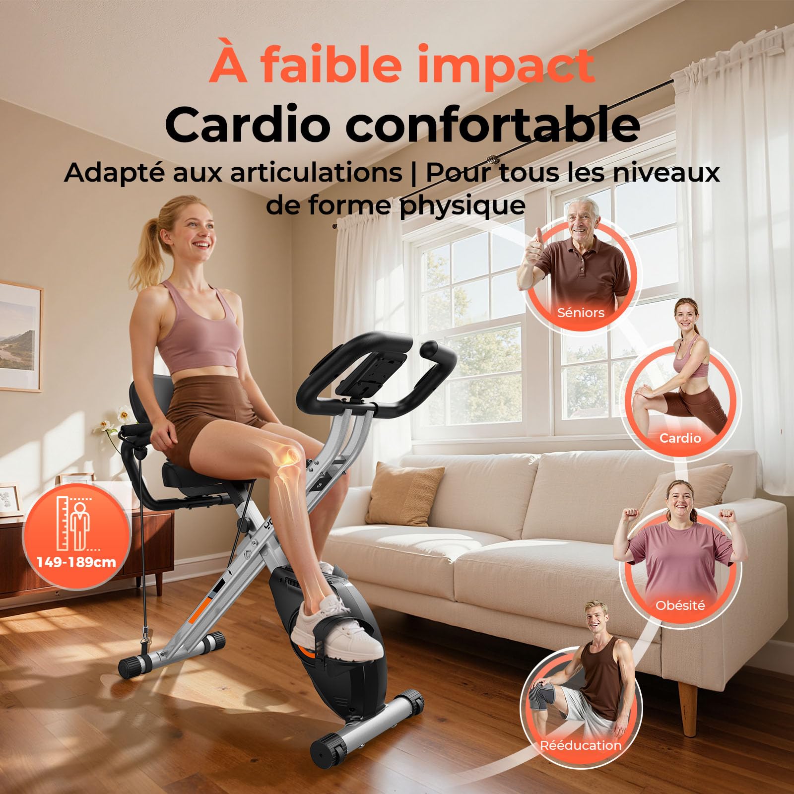 YOSUDA Vélo d'appartement Pliable, vélo d'appartement Pliable, vélo d'appartement Peu encombrant avec Bande de résistance intégrée