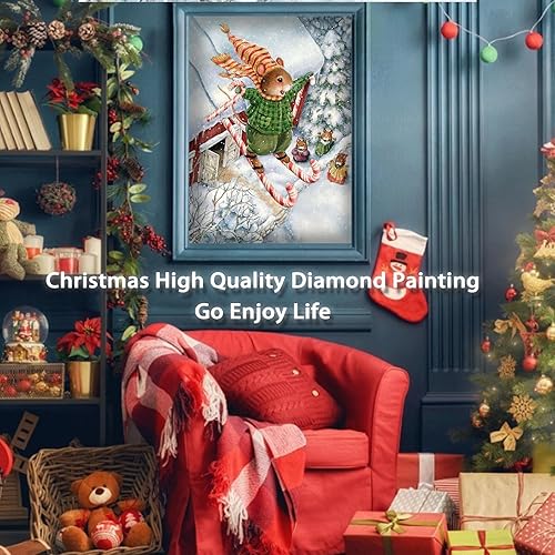 Miniatura 2 de Kits de pintura de diamantes de Navidad, kits de arte de diamantes de invierno para adultos, pintura de arte de diamante 5D en trineo de conejos,