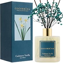 COCORRINA Reed Diffuser - Cashmere Vanilla 17 Fl.oz Reed Diffuser with 8 Sticks Scented Diffuser with Preserved Flowers for Bathroom Home Decor
