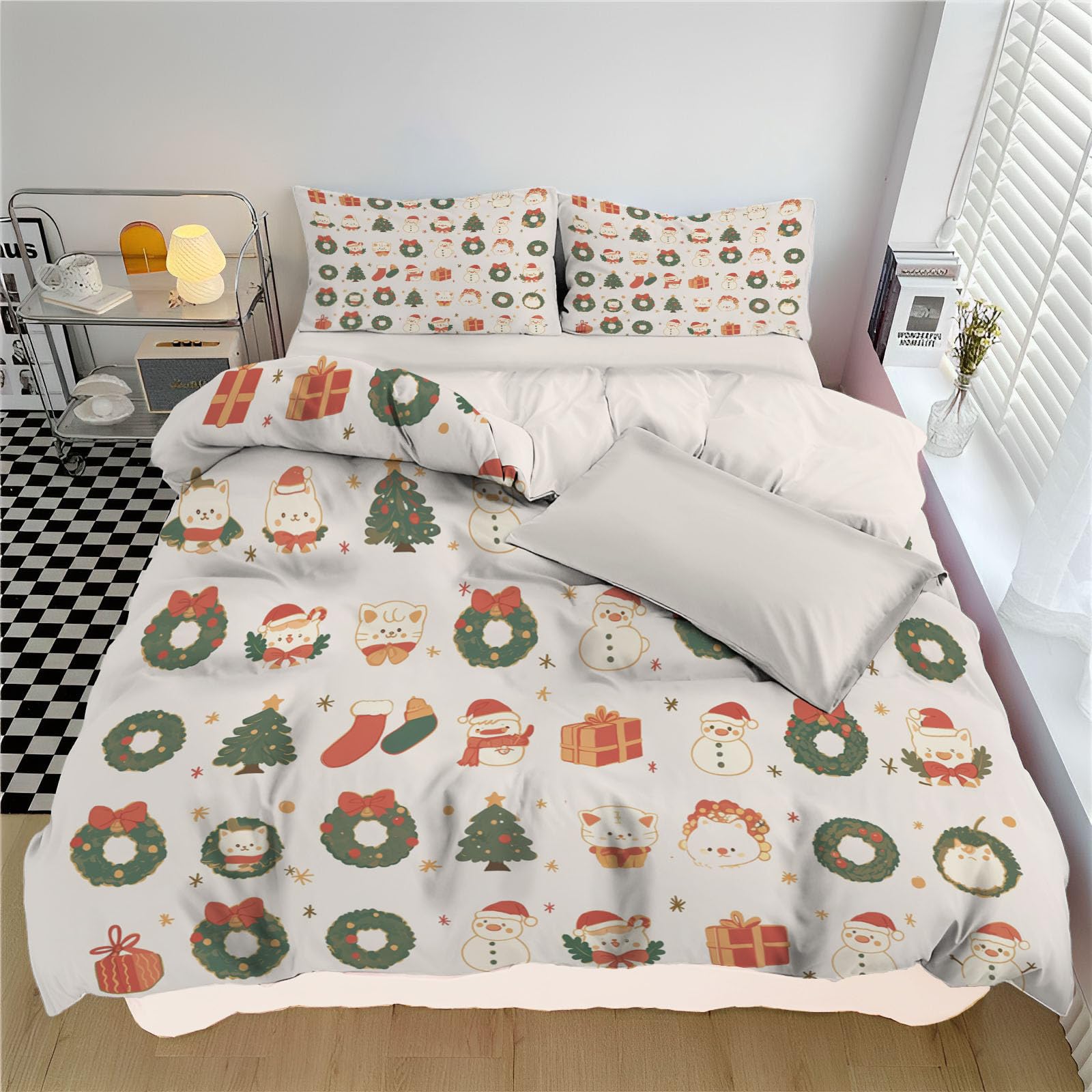 Housse de couette chat et chien 240x260cm idée cadeau idéale lit 2 personnes