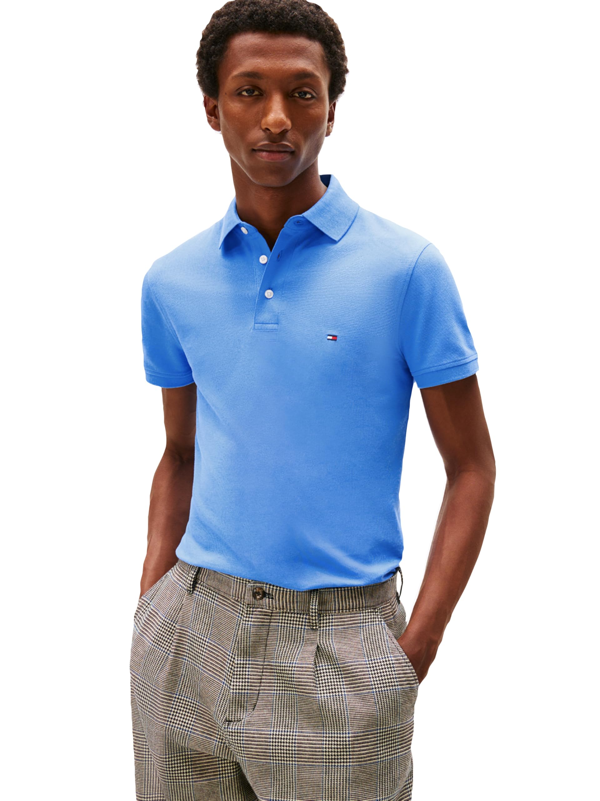 Tommy Hilfiger Men's Short Sleeve Polo Shirts in Slim Fit with Stretch and Organic Pique Cotton