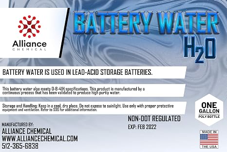 Alliance Chemical Battery Water - Deionized Reagent Grade Water - 1 Gallon - Distilled Water Battery Fluid - Meets Spec: O-B-41H - Made in USA