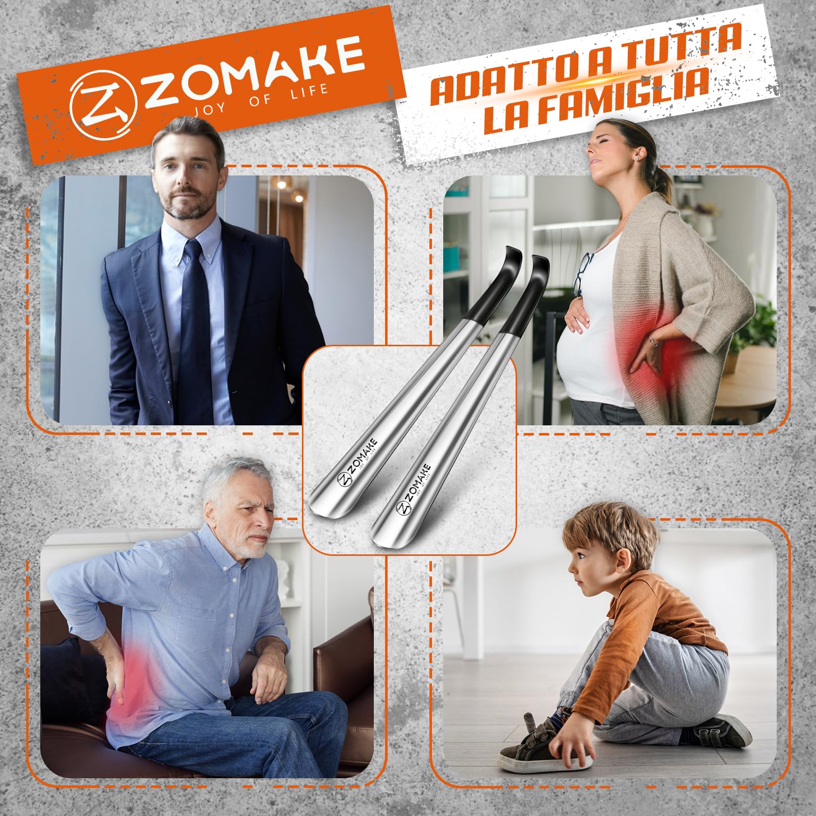 ZOMAKE Calzascarpe Lungo, Calza Scarpe Metallo 42cm, Calzante per Scarpe Acciaio Inossidabile, Shoe Horn per Uomini Donne Anziani