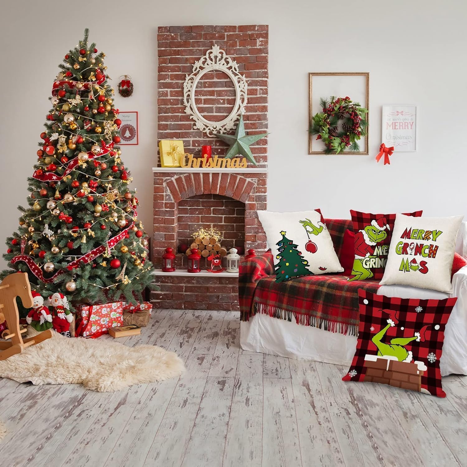 Christmas Pillow Covers 18x18 inch Set of 4 for Decorations Red Buffalo Plaid Pillows Xmas Cushion Case Winter Holiday Merry Throw Farmhouse Decor Couch