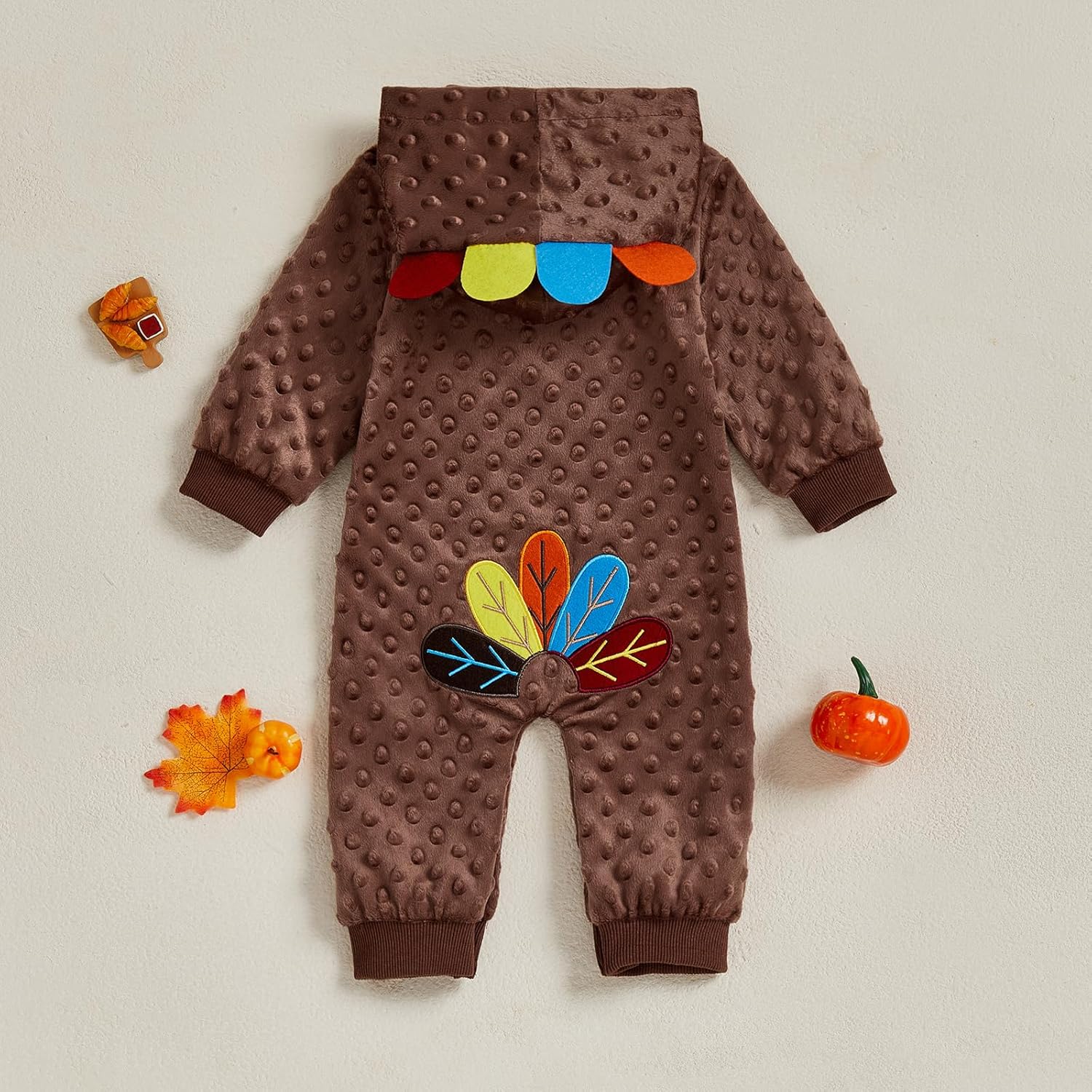 BemeyourBBs Newborn Baby Boy Girl Thanksgiving Outfit Turkey Hooded Romper Jumpsuit One Piece Outfit Infant Fall Clothes - Image 4