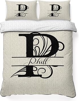 King Quilt - Soft Microfiber Summer Quilt with 2 Pillow Shams, Letter P Lightweight Breathable Bedding Comforter Sets, Monogram Words Quilted Bedspread for All Season