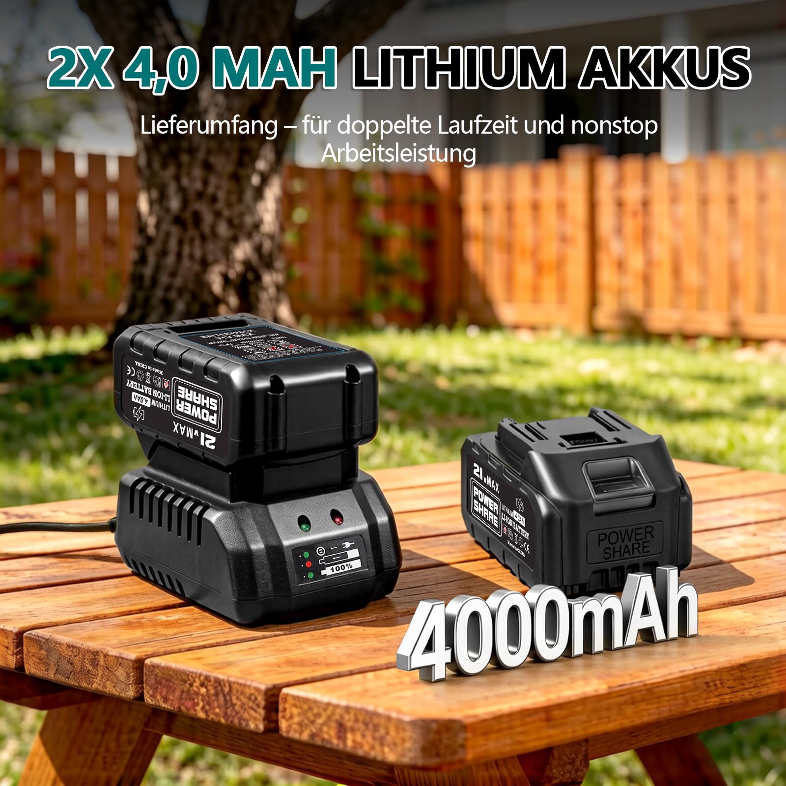 Akku Rasentrimmer mit Unkrautbürste, 21V Bürstenlose Rasenkantenschneide für Makita Akkus,4 in 1 Elektrischer Freischneider, Inkl. 2X4.0Ah Akku & Ladegerät für Garden Trimmen (Blau)