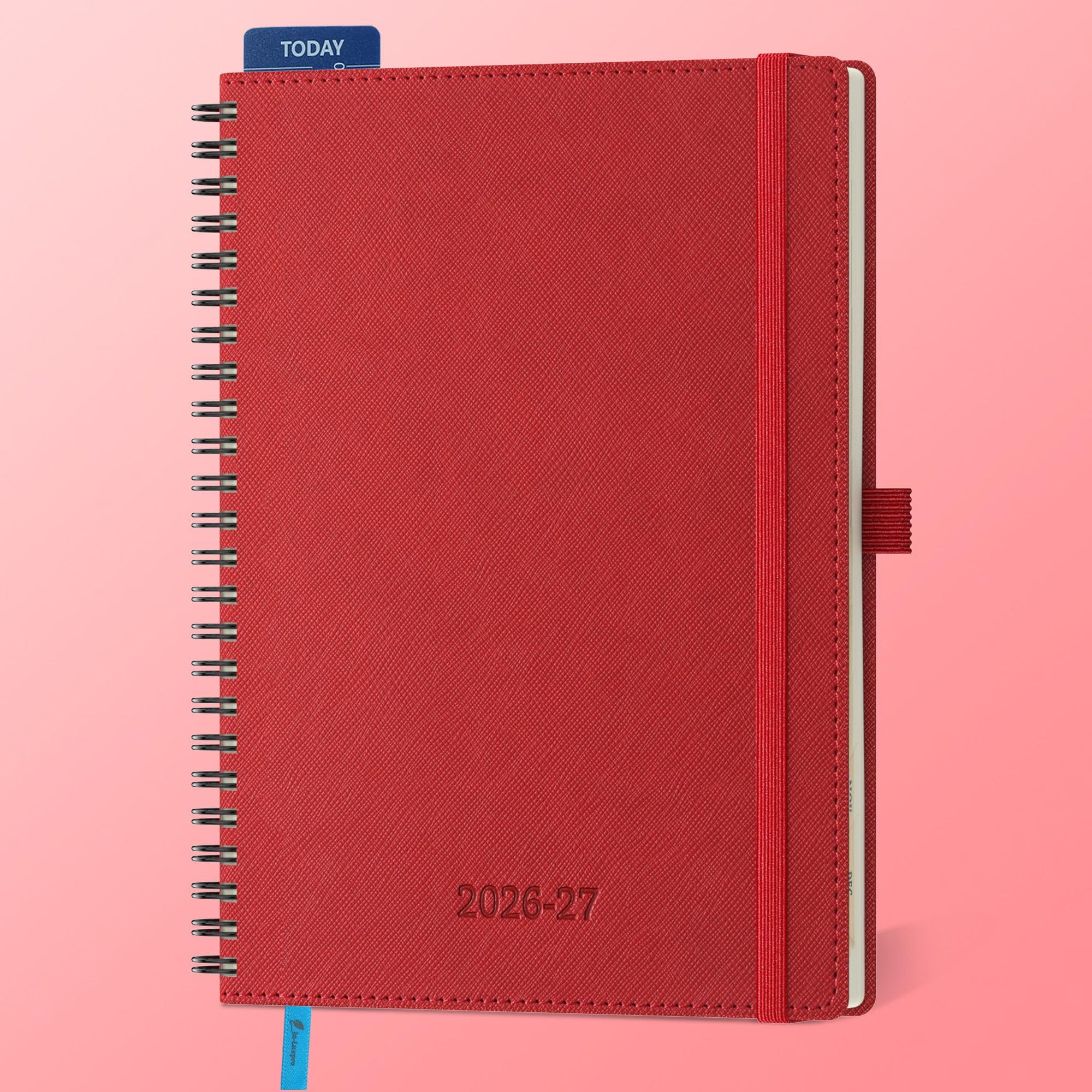 IN-LUXPRO Academic Diary 2026-2027: A5 Week to View (21.9x16.2 cm) 18 Months(Jul'26 - Dec'27) Spiral Weekly & Monthly Planner with Month Tabs & Inner Pocket, Expenses/Note Pages, PU Leather Red